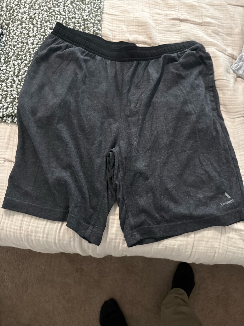 Reebok Men’s Charcoal Gray Athletic Shorts with Black Waistband